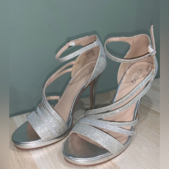 Sparkly Silver Strappy Heels - Picture 2 of 5
